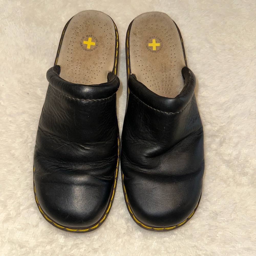 DR. MARTEN Black Leather Slip-On Clogs - Picture 2 of 8